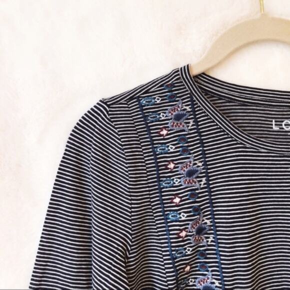 LOFT Striped Embroidered Long Bell Sleeve Top - Picture 7 of 8